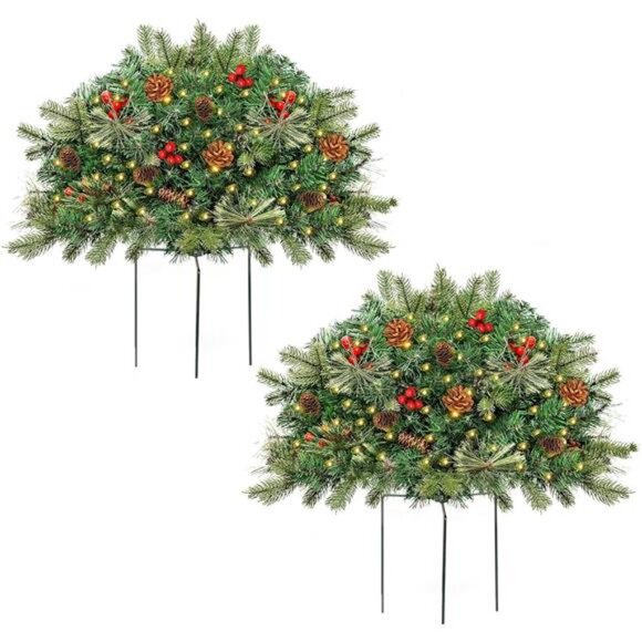 Outdoor Christmas Tree Frosted Urn Filler 2 Set Pre-lit Artificial Xmas Tree